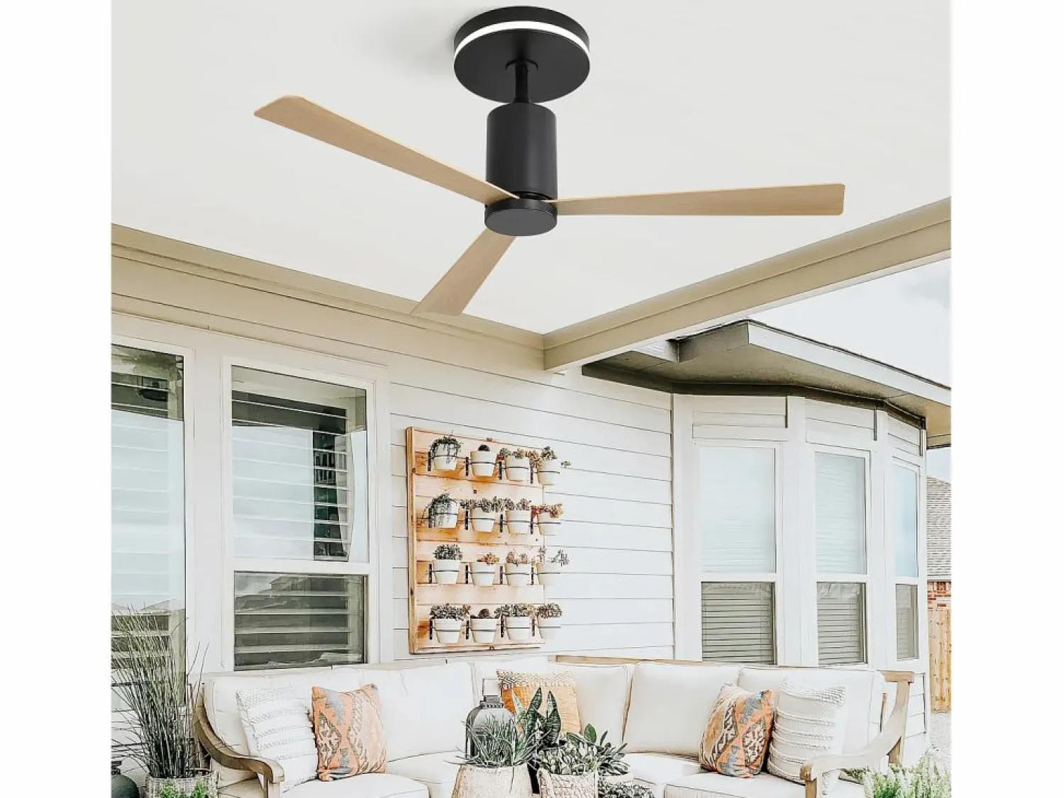 Best Ventilador de techo de 52 pulgadas - Ventilador de techo con luz LED y control remoto - 3 aspas de ABS - para sala de estar Negro