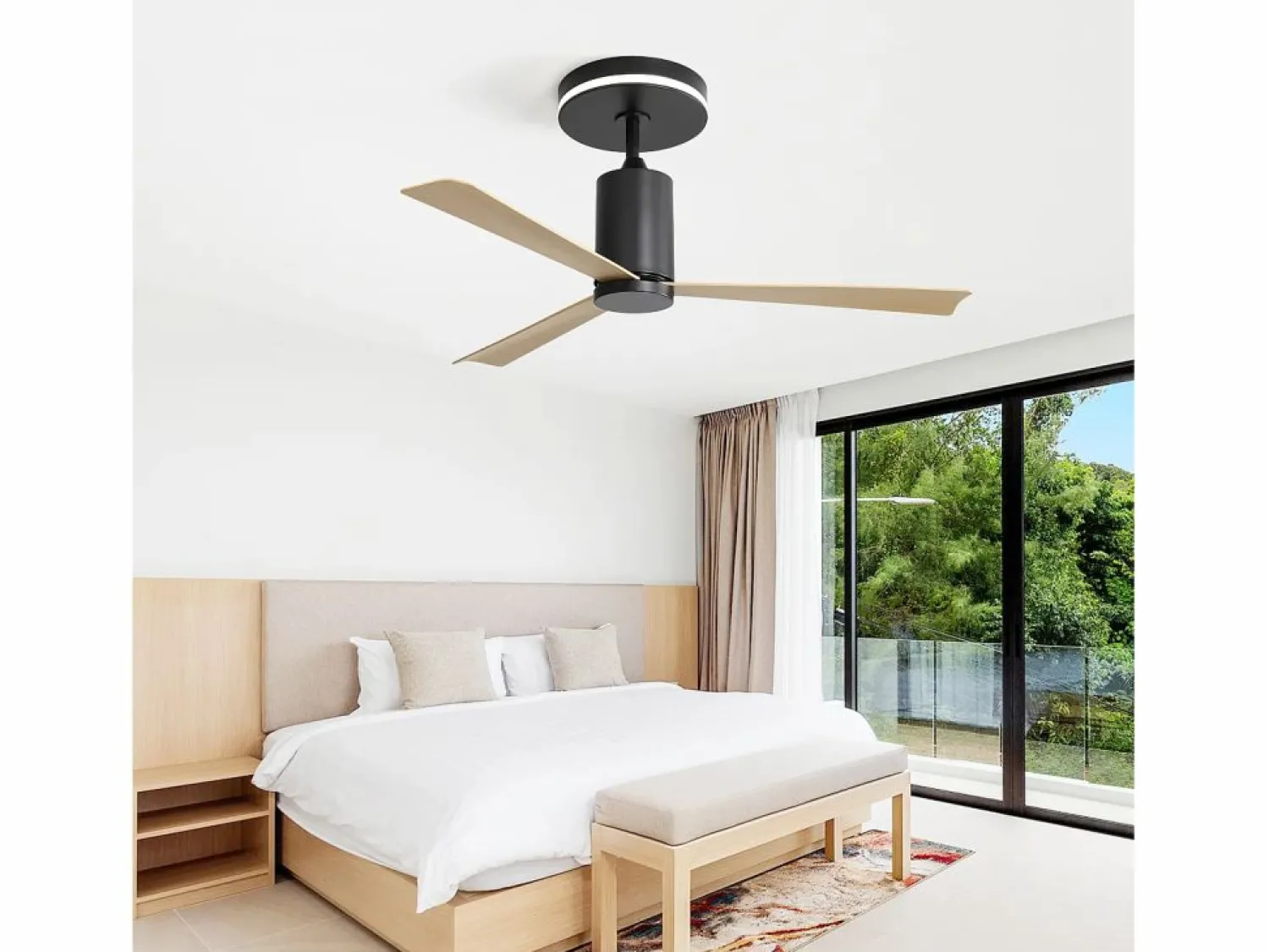 Best Ventilador de techo de 52 pulgadas - Ventilador de techo con luz LED y control remoto - 3 aspas de ABS - para sala de estar Negro