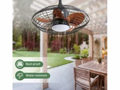 Hot Ventilador de techo para exterior con LED, 20 pulgadas, motor de CC, 5 aspas de ABS, color , montaje colgante (50,8 x 50,8 x 47,5 cm) Negro
