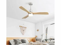 Discount Ventilador de techo para sala de estar - con luz LED regulable y control remoto de 6 velocidades - 3 aspas de madera Aire Acondicionado, Ventilación