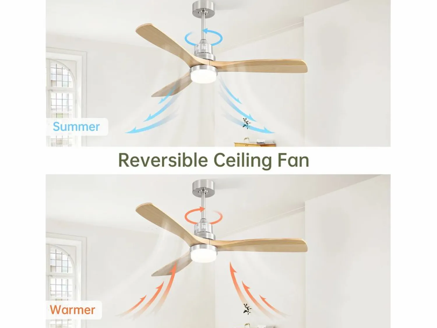 Discount Ventilador de techo para sala de estar - con luz LED regulable y control remoto de 6 velocidades - 3 aspas de madera Aire Acondicionado, Ventilación