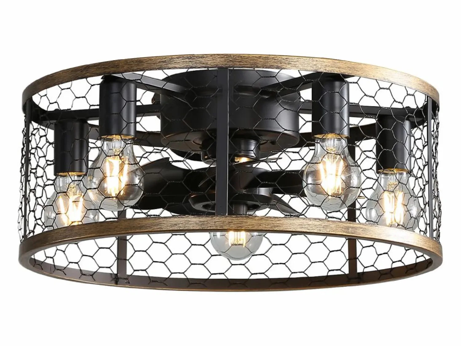 Discount OKWISH Ventilador de techo tipo jaula - Ventilador de techo empotrado con 7 aspas de ABS y luz - Ajuste de 6 velocidades Negro