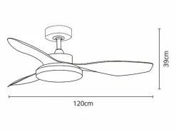 Ventilador de techo Tulum Shakespear 25W 3 aspas mando a distancia Ø120 cm