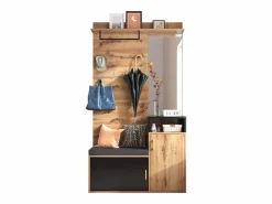 Hot ModernLuxe Vestíbulo con Espejo y Mueble para Zapatos - Natural y Negro - Espacioso y Elegante Color natural claro