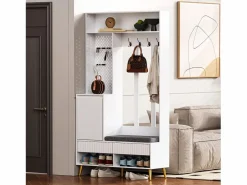 Hauss Spole Vestiaire blanc avec 1 porte, 2 tiroirs, 4 patères et 1 banc 100 x 35 x 180 cm