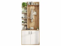 Online ModernLuxe Vestidor 75×33×180 cm - con perchas y zapatero - 5 compartimentos - 2 puertas - natural + blanco Color natural claro