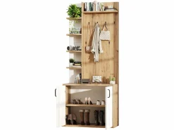 Online ModernLuxe Vestidor 75×33×180 cm - con perchas y zapatero - 5 compartimentos - 2 puertas - natural + blanco Color natural claro
