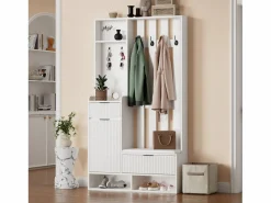 Vestidor 6 en 1 100×30×180 cm - con 8 ganchos y banco para zapatos - con 2 cajones y 1 puerta - con zapatero - Armario De Entrada