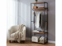 Vestidor abierto 3 estantes y barra roble cambrian negro 60x175x40 cm Armario Abierto, Vestidor