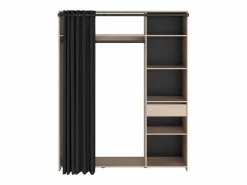 Outlet Vestidor Dark melamina 6 nichos barra colgar cortina 200x161x40 cm Negro / Color natural claro