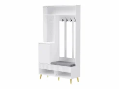 Outlet ModernLuxe Vestidor de entrada moderno - con 4 ganchos, 1 puerta y 2 cajones - con banco y estantes abiertos - Blanco