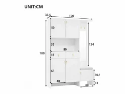 Discount Vestidor de entrada moderno 120x33.5x180cm - con LED y espejo - con banco de zapatos y mueble de zapatos - con 2 cajones y 5 puertas - Armario De Entrada
