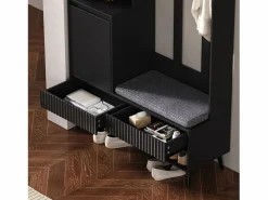 ModernLuxe Vestidor de entrada moderno - con 4 ganchos, 1 puerta y 2 cajones - con banco y estantes abiertos - Negr