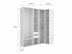 Hot Vestidor de rincón Reus con estantes, 2 cajones y trasera reversible en blanco/natural, 2 Marru00f3n