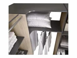 Vestidor de rincón Siles con cortina y cajones acabado natural/grafito, 205cm(alto) 234cm