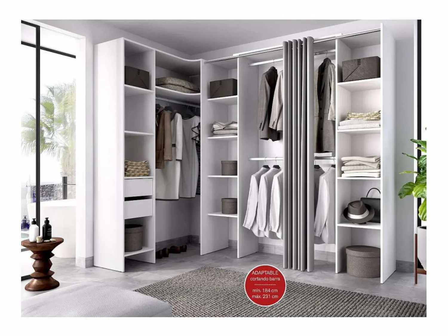 Online Vestidor de rincón Siles con cortina y cajones acabado , 205cm(alto) 234cm(ancho) 1 Blanco