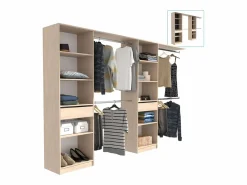 Discount Vestidor Elios 2 Cols 5 Estantes 4 Barras 1 Cajón Madera Claro//Negro 320x200x40 cm Blanco