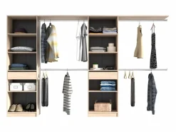 Discount Vestidor Elios 2 Cols 5 Estantes 4 Barras 1 Cajón Madera Claro//Negro 320x200x40 cm Blanco