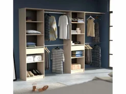 Discount Vestidor Elios 2 Cols 5 Estantes 4 Barras 1 Cajón Madera Claro//Negro 320x200x40 cm Blanco