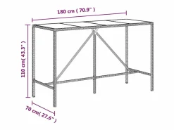 Garden Furniture Village Green-Green Ridge Mesa alta bar ratán PE y superficie vidrio 180x70x110 cm
