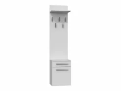 TOPESHOP VIONI - Guardarropa de entrada - Perchero de pared con balda - 5 ganchos - Cajón + contenedor