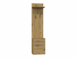 Discount TOPESHOP VIONI - Guardarropa de entrada - Perchero de pared con balda - 5 ganchos - Cajón + contenedor Beige