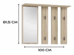 Discount TOPESHOP VIONI - Guardarropa de entrada - Perchero de pared con balda - 5 ganchos - Cajón + contenedor Beige