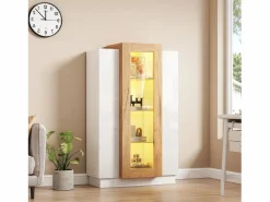 Hot Vitrina 74×40×120 cm - 3 puertas - con iluminación LED - con estantes de vidrio - + natural Vitrina