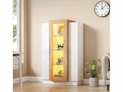 Hot Vitrina 74×40×120 cm - 3 puertas - con iluminación LED - con estantes de vidrio - + natural Vitrina