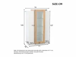 Hot Vitrina 74×40×120 cm - 3 puertas - con iluminación LED - con estantes de vidrio - + natural Vitrina