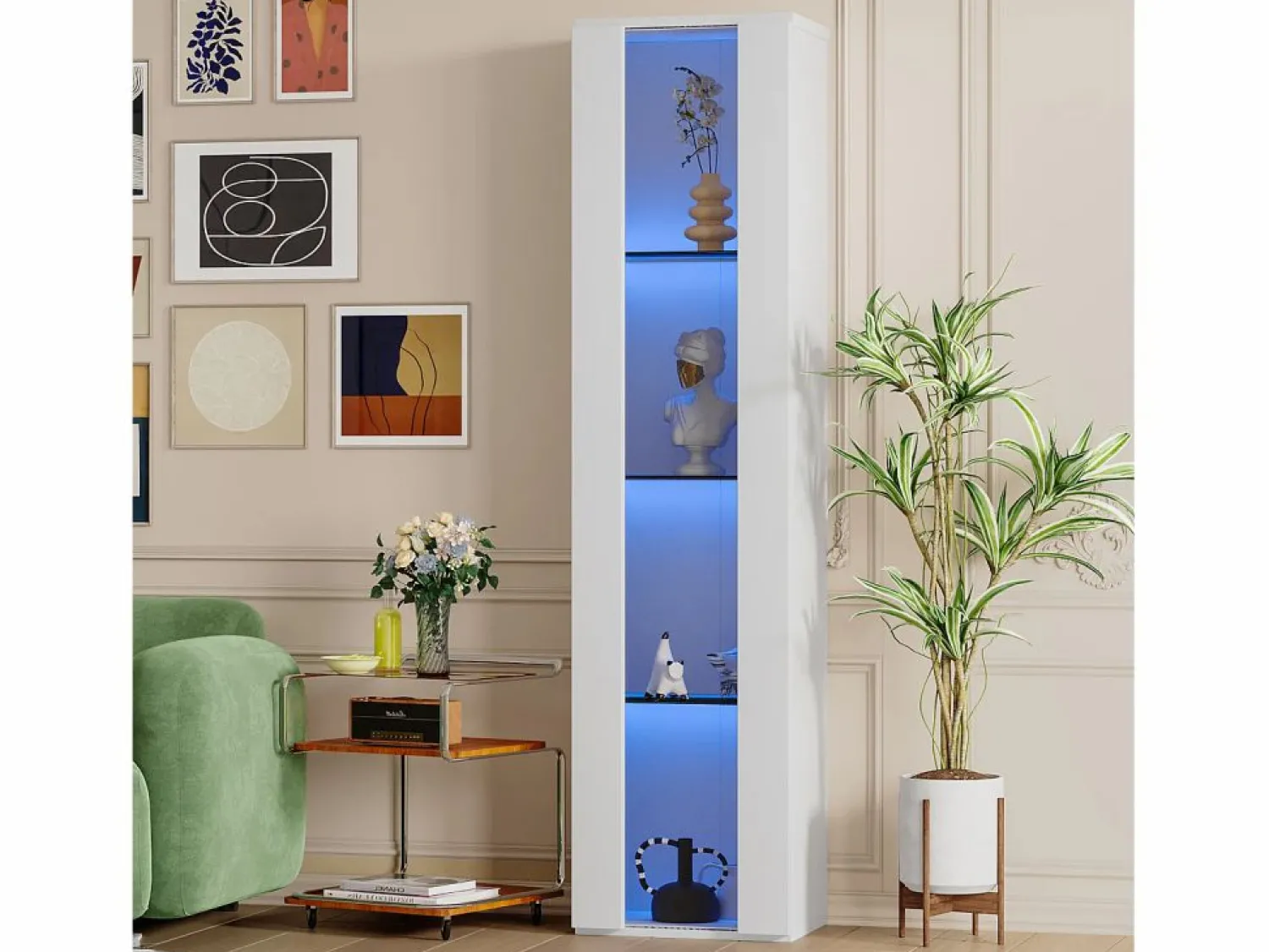 Clearance Vitrina 40×29×170 cm - iluminación LED multicolor con mando - divisiones de cristal - Vitrina