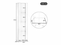 Clearance Vitrina 40×29×170 cm - iluminación LED multicolor con mando - divisiones de cristal - Vitrina