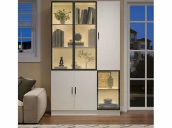 Best Vitrina 120×35×200 cm - puertas acristaladas - 6 puertas - con iluminación LED - paneles de partículas + vidrio templado - Vitrina