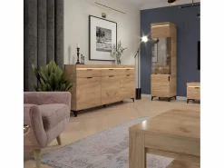 Online Petits-Meubles Vitrina 1 puerta con LED Ruben Madera Color natural claro