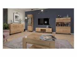 Online Petits-Meubles Vitrina 1 puerta con LED Ruben Madera Color natural claro