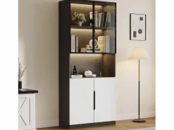 Hot Vitrina 4 puertas - 160 x 30 x 200 cm - LEDs - Tablero de partículas y cristal - Vitrina