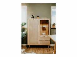 Clearance Vitrina 2 puertas 2 cajones 101,5 cm - Impresión efecto ratán Vitrina Para Vajilla