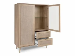 Clearance Vitrina 2 puertas 2 cajones 101,5 cm - Impresión efecto ratán Vitrina Para Vajilla