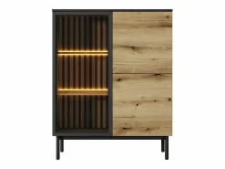 Vente-unique Vitrina 3 puertas con LEDs - Natural y negro - LABENIA