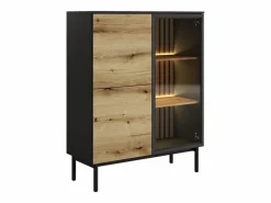 Vente-unique Vitrina 3 puertas con LEDs - Natural y negro - LABENIA