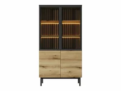 Best Vitrina 4 puertas con LEDs - Natural y negro - LABENIA Vitrina