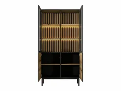 Best Vitrina 4 puertas con LEDs - Natural y negro - LABENIA Vitrina