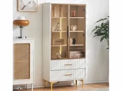 Online Vitrina 2 puertas de cristal - LED - 70 x 35 x 150 cm - Tablero de partículas - Vitrina