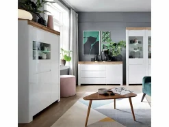 Discount Petits-Meubles Vitrina 3 puertas Hella Blanca y Madera Blanco