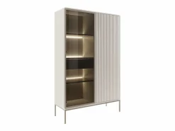 Vente-unique Vitrina 2 puertas y 1 cajón con LEDs de MDF y vidrio ahumado - y negro - OVILA