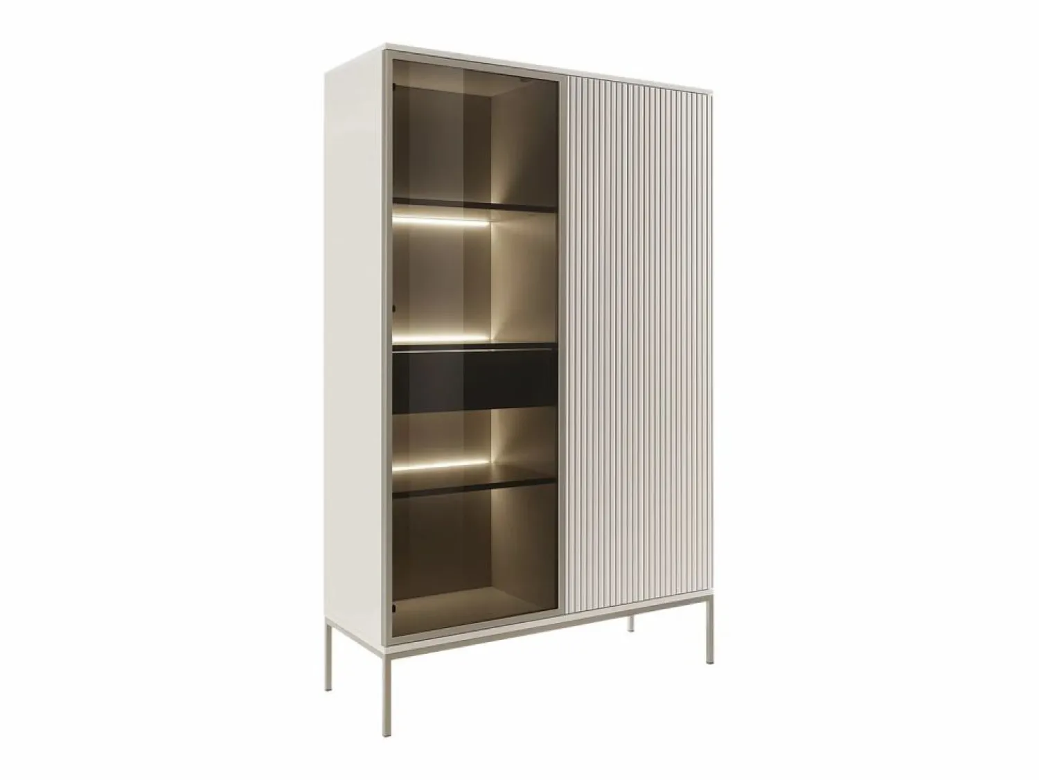 Vente-unique Vitrina 2 puertas y 1 cajón con LEDs de MDF y vidrio ahumado - y negro - OVILA