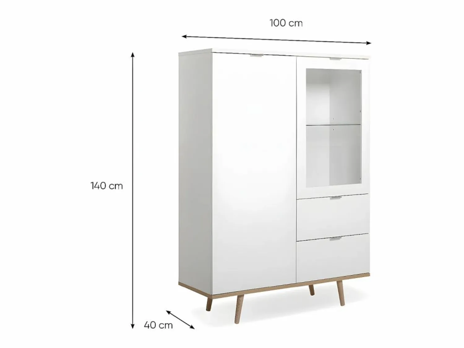 Online Calicosy Vitrina 2 puertas y 2 cajones - Al. 140 cm - Copenhague Blanco