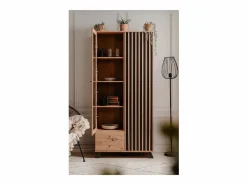 Discount Calicosy Vitrina 2 Puertas y 2 Cajones Decoración Roble L92 cm - Lublin Marru00f3n