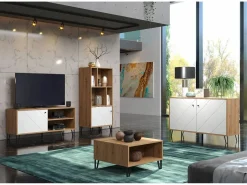 Clearance Les Tendances Vitrina artesanal Kidou roble y blanco mate 123 cm Multicolor