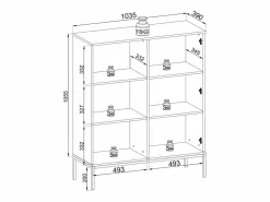Vitrina baja moderna con frente acanalado, 104×126×39 cm, Cachemira / Oro